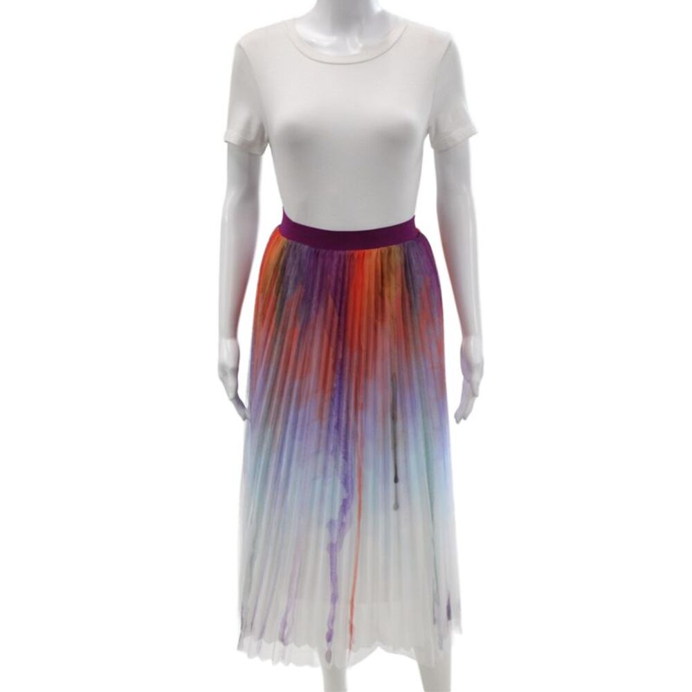 Zero Degrees Celsius Women Pleated Multicolor Watercolor Long Skirt Size XS